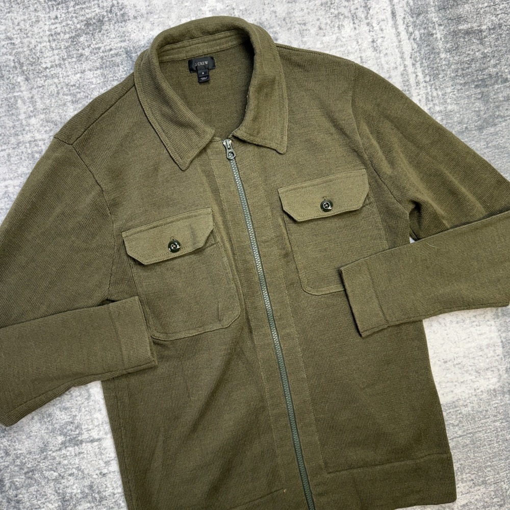 J Crew Sweater Mens Small Olive Green Knit Zip Up Jacket Military Slub Cotton‎